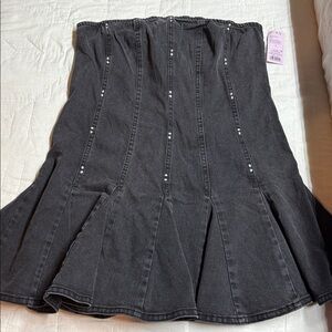 90s Retro Western Whimsigoth Charcoal Denim Strapless Mini Dress Large NWT